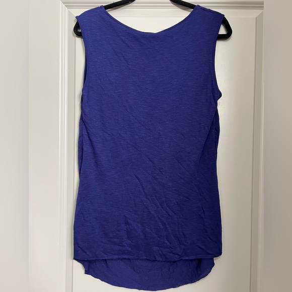 Peruvian Connection Indigo Blue Gathered Neck Sleeveless Tunic Small Linen Blend - Picture 7 of 7